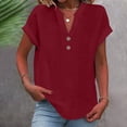 thumbnail image 2 of Timegard Plus Size Tops for Women Cotton Linen V-Neck Button Short Sleeve Tee Casual Loose Shirts Tops, 2 of 6