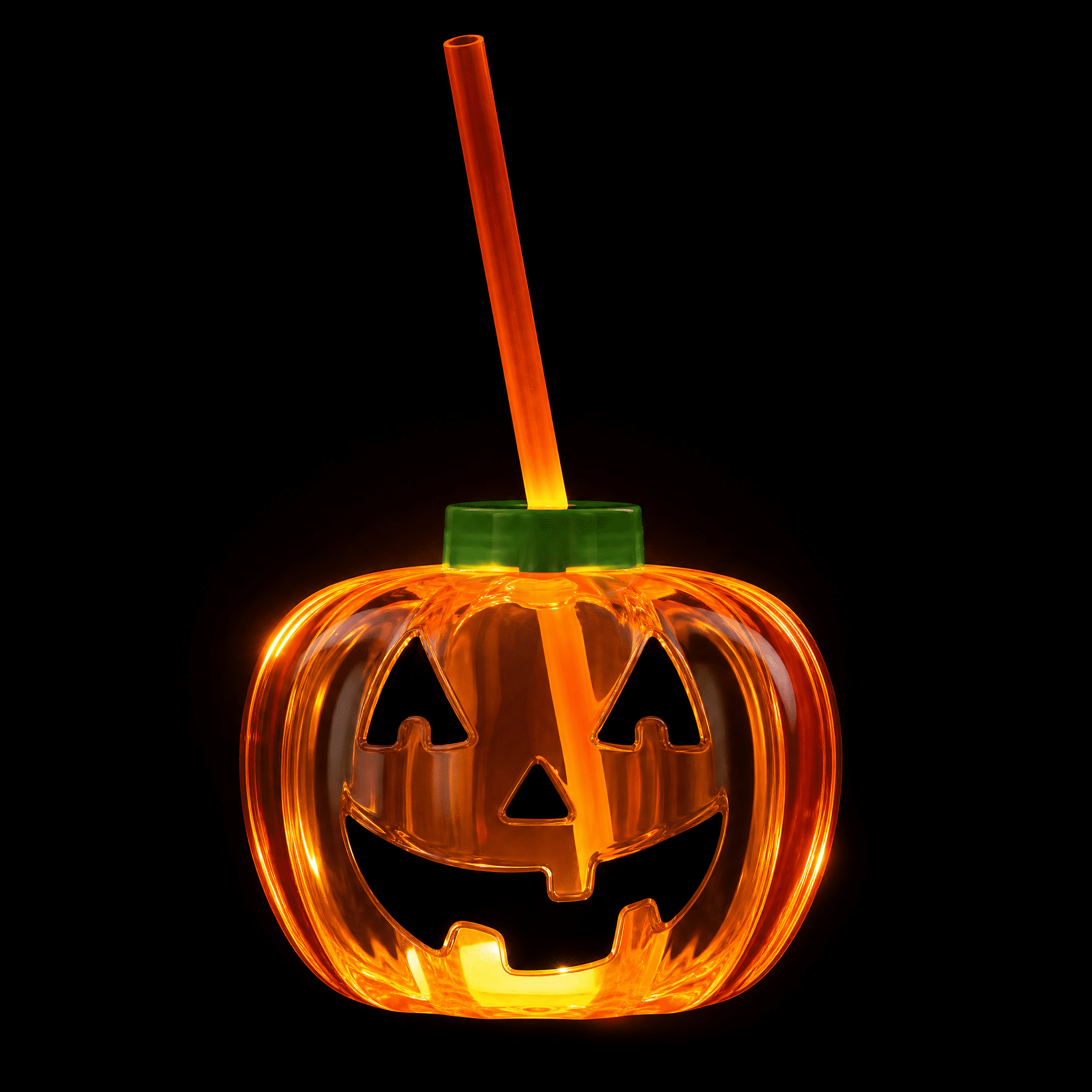 Gobelet lumineux citrouille d’Halloween, Orange translucide, Gobelet avec couvercle et paille, Âges 3+, Favors de fête, par Way to Celebrate