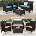 thumbnail image 4 of Costway 4PCS Patio Wicker Furniture Set Sofa Chair with Brown & Turquoise Cushion Covers, 4 of 10