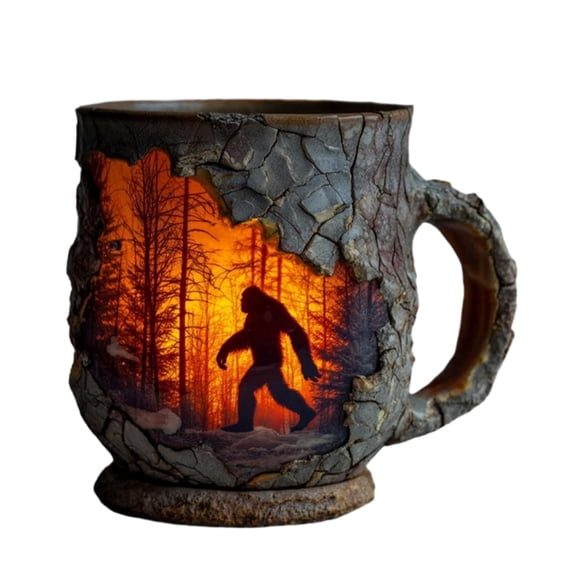 Milk Cup Forest Fire Mug Vintage Sasquatch Cryptid Bark Texture 14 oz Camping Coffee Cup for Nature Lovers Single Piece JASKFLY