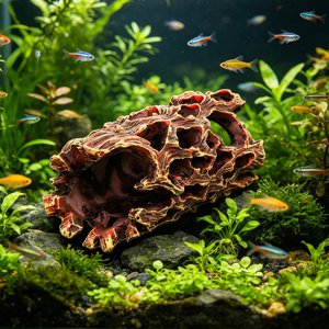 Lisbinx Fish Tank Hiding Cave Aquarium Shelter for Cichlids Plecos Shrimp, Brown PVC Fish Shelter Pot, Faux Timber Structure, 10 x 5.5 x 4 cm