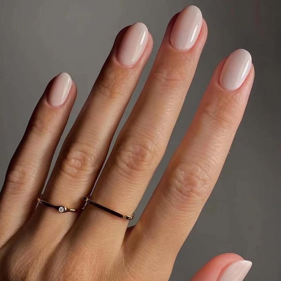 Solid Color False Nails Short Almond Press on Nails Cute Nude Nails Tips Acrylic Full Cover Fake Nails for Women and Girls 24Pcs