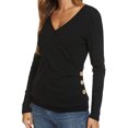 thumbnail image 4 of Women Wrap Front Side Buttons Long Sleeve V Neck Plain Shirt, 4 of 6
