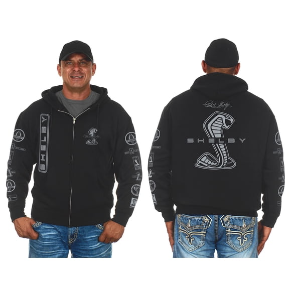 JH DESIGN GROUP Men's Shelby Cobra Collage Black Zip Up Hoodie Sweatshirt (Small, CLG2-black)