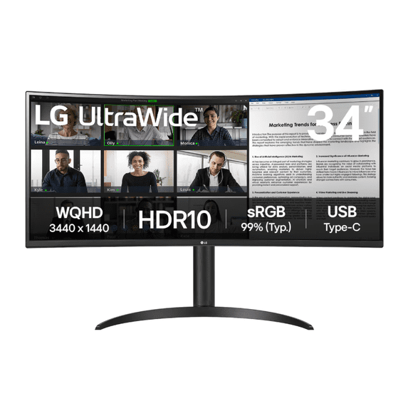 LG 34WR55QK-B 34" UltraWide QHD Curved VA LED Monitor (Factory Refurbished)