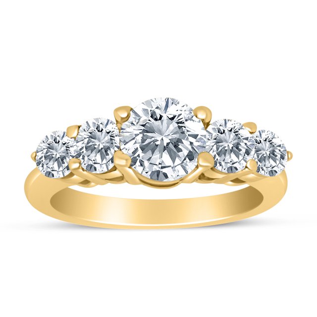 Bague Graduée à Cinq Pierres avec Diamants de 1,50 Ctw en Or Jaune 14 K