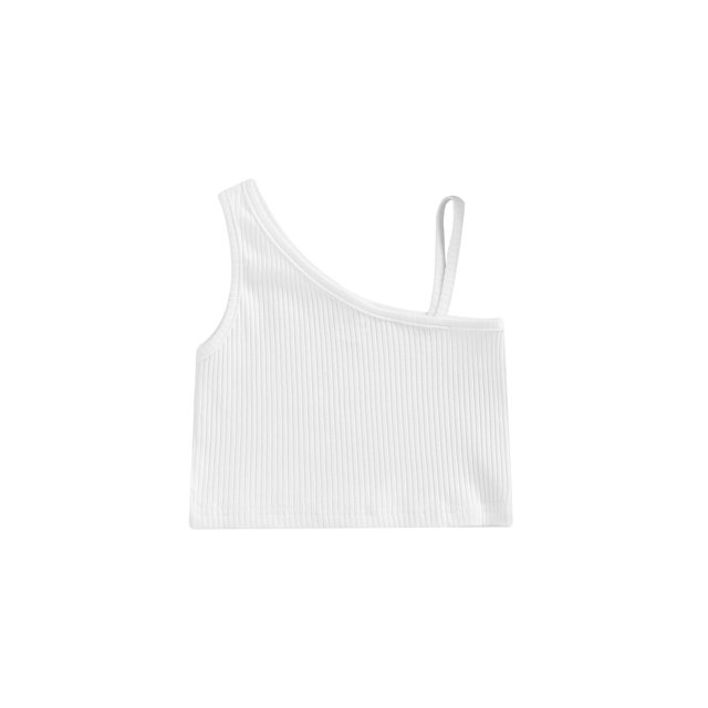 goowrom Breathable Summer Little Girls Vest, Toddlers Sweet Style Solid Color Sloping Shoulder Sleeveless Short Tops Casual Clothes