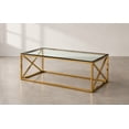 thumbnail image 4 of TABLE BASSE K-LIVING PALMA AVEC PLATEAU EN VERRE TRANSPARENT ET BASE EN ACIER INOXYDABLE POLI OR, 4 of 6