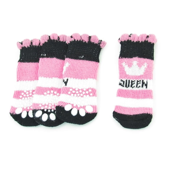 2 Paires Chaussettes Antidérapantes pour Chien Animal en Acrylique Extensible Côtelé Tricoté Rose Noir m
