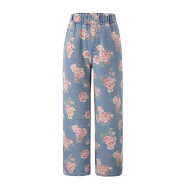 SGMVNU Girls Printed Pants Elastic Waist Casual Comfortable Long for Everyday Wear Outdoor Activities Spring Summer Outfits Age 7-14 Kids Clothes(Size 13-14 Years,Blue)