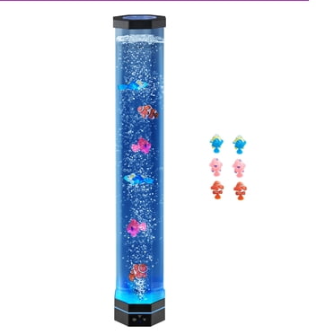 KFFKFF Sensory Bubble Tube Lamp, 2.67 ft Bubble Fish Tube, Sensory Aquarium Lamp with 6 Floating Fish & 16 Color Effects, Remote Control