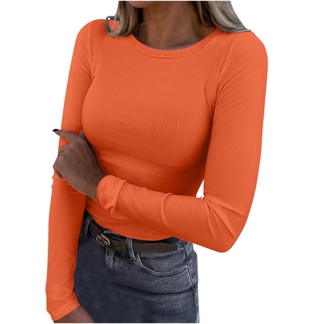 FAIWAD Women's Knit Long Sleeve Crop Tops Round Neck Basic Fall Winter Slim Stretch Ribbed Knit Top