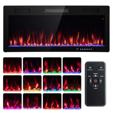 Costway 60" Linear Electric Fireplace 1500W Recessed Wall-Mounted with Multi-Color Flame