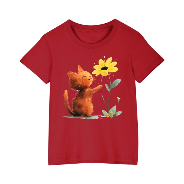 RXIRUCGD 2025 Vêtements d'Été pour Enfants T-shirt Imprimé Mode Mignon Col Rond Manches Courtes