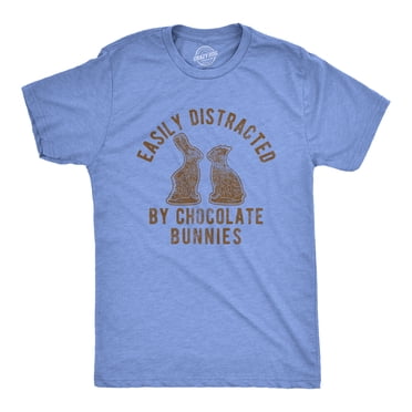 T-shirt pour Hommes Facilement Distraits par le Chocolat Bunnies, Drôle, Dimanche de Pâques, T-Shirt Graphique Fantaisie pour Gars (Bleu Chiné Pâle) - L