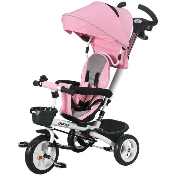 CoSoTower 6 in 1 Toddler Tricycle with Parent Push Handle, Canopy, Storage Baskets, Cupholder, Pink