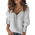 thumbnail image 1 of MAWCLOS Ladies Pullover Long Sleeve Knit Tops V Neck Tunic Blouse Loose Work Solid Color Top Gray XL, 1 of 2