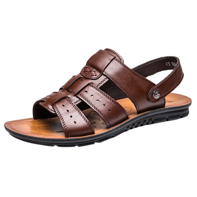 Mens Fashion Breathable Leather Beach Sandals Shoes Slides Outdoor Slippers