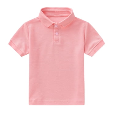 TIWEKE Chemise Habillée Blanche pour Garçons, T-Shirt d'Été à Manches Courtes Uni Décontracté Style Gentleman pour Tout-Petits Garçons Filles, Chemises de Vacances T-Shirt, Chemise d'Uniforme pour Garçon de 3-4 Ans, Rose