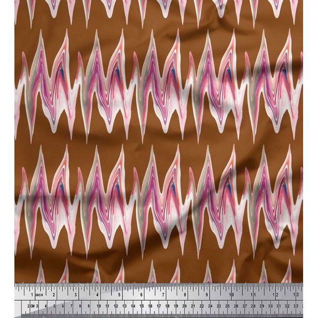 Soimoi Silk Fabric Zig Zag Abstract Print Fabric by Yard 42 Inch Wide