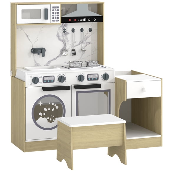 Qaba Ensemble de Cuisine de Jeu pour Enfants, Ensemble Table et Chaise 2-en-1 Convertible