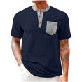 thumbnail image 1 of Mens Henley Shirts Short Sleeve Casual T-Shirts Colorblock Summer Button T Shirts Basic Tees with Pocket, 1 of 4