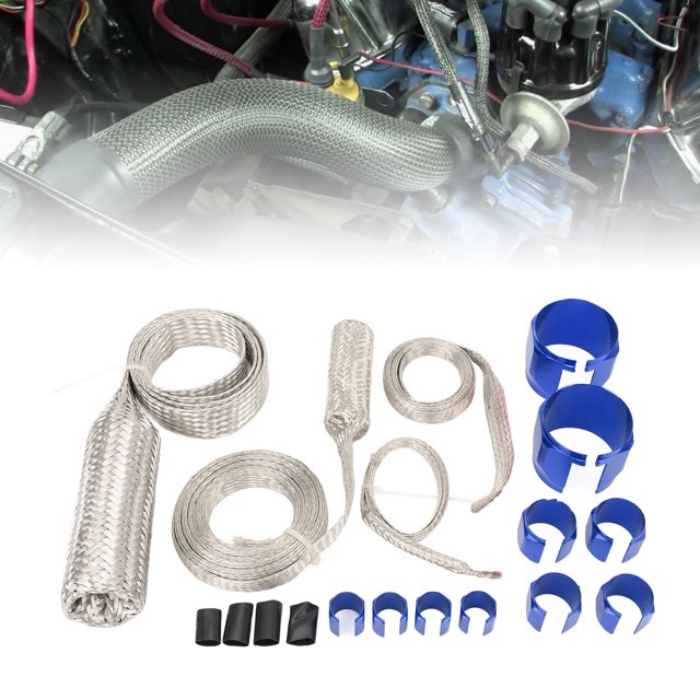 Radiator Hose Sleeve Stainless Steel Dress Up Hose Cover Kit Universal Radiator Hose Sleeving Set Extreme Heat Resistant for Vehicle