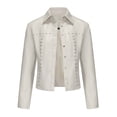 thumbnail image 2 of LOVZFMLL Vestes pour Femmes Couleur Unie Courte Mince Veste en Cuir à Manches Longues Veste Décontractée à Manches Longues Veste Décontractée à Capuche, 2 of 7