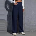 thumbnail image 2 of Women's Work Pants - High Elastic Waisted Trousers - Straight Wide Leg Button Down Casual Pants, 2 of 5