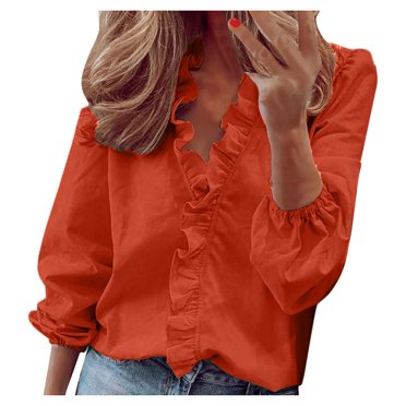 Penkiiy Women’s V Neck Ruffle Front Ruffle Long Sleeve Blouse Top Shirt 3XL Purple