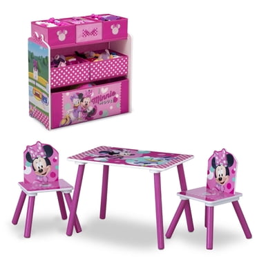 Disney Minnie Mouse Playroom Solution by Delta Children – Set Includes Table and 2 Chairs and a 6-Bin Toy Organizer