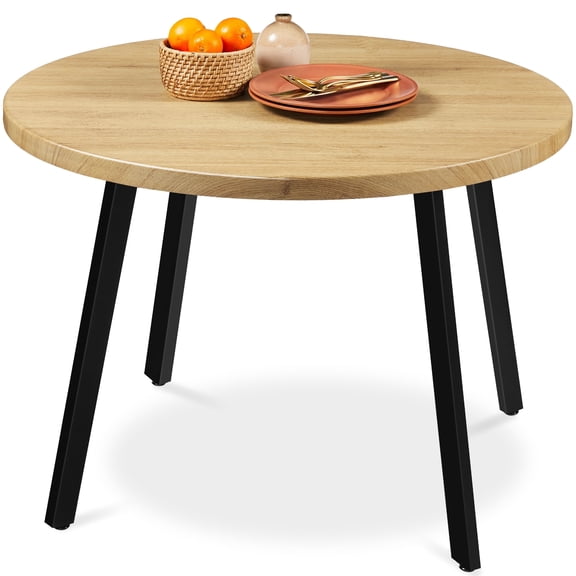 Best Choice Products 35.5in Mid-Century Modern Round Dining Table w/ Steel Legs, Adjustable Feet - Natural