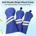 thumbnail image 5 of facefd Ensemble de 3 Pcs Couvre-Tête de Club de Golf en Cuir Résistant à l'Usure à Double Rayure avec Étiquette Plaque d'Immatriculation Rotative Réglable Protecteur en Bois Vert, 5 of 5