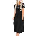 thumbnail image 1 of facefd Women Pockets Pleated Crew Neck Short Sleeve Solid Color Midi Dress black L, 1 of 4