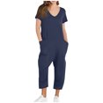 thumbnail image 1 of Yuyuzo Jumpsuits for Women Short Sleeve V Neck Rompers Wide Leg Cropped Pants Overalls with Pockets, 1 of 7