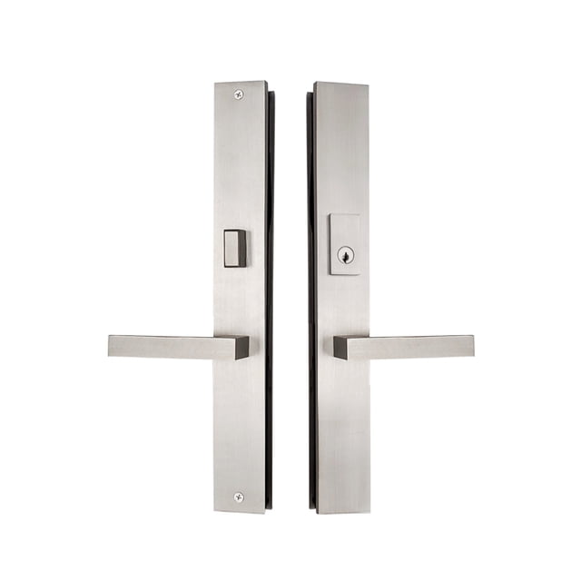 Ensemble de Garnitures pour Serrure Multipoints – Laiton 16′′x2′′ Lucca / Nickel Satiné et Fini Noir Mat / Actif à Clé et Factice / Mains Gauche et Droite