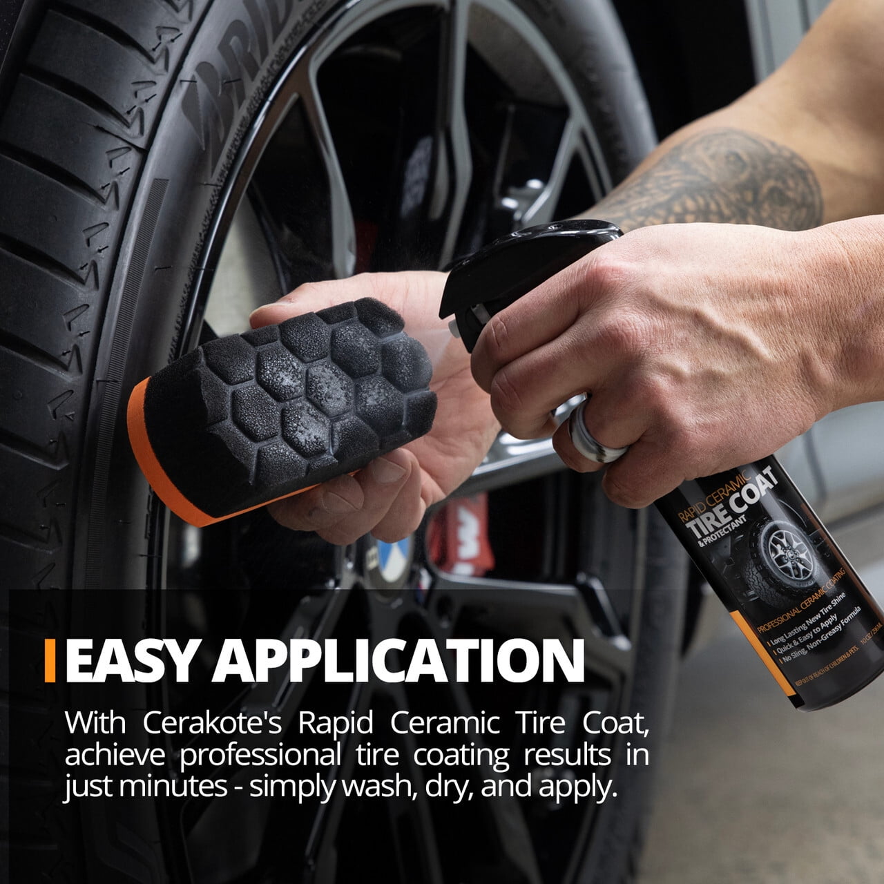 CERAKOTE® Rapid Ceramic Tire Coat Kit, Long-Lasting Tire Shine with Foam Applicator Pad, 8 fl oz
