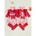 thumbnail image 3 of Gupgi Spring Baby Girl Valentines Day Outfit, Ruffle Long Sleeve Romper+Heart Layered Ruffle Shorts+Socks+Bow Headband, 3 of 9