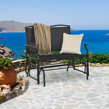 Costway Banc Berçant à Glissière pour Patio Double 2 Personnes Chaise Causeuse Jardin Noir