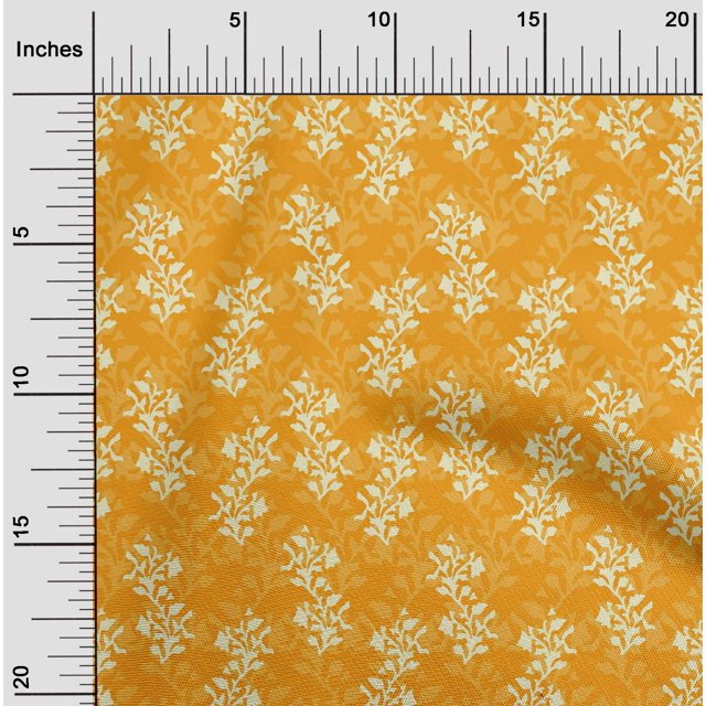 oneOone Silk Tabby Fabric Leaves & Floral Block Printed Fabric 1 Yard 42 Inch Wide