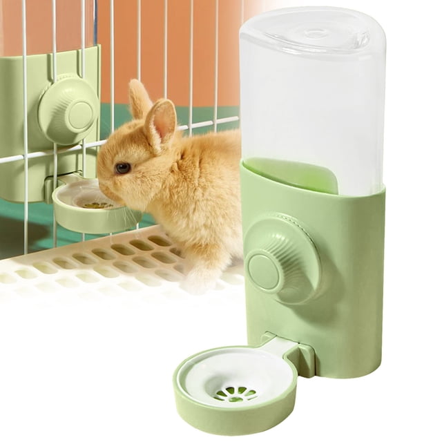 WHEANG Distributeur d'Eau Amovible en Acier Inoxydable Suspendu, Bouteille en Plastique pour Boire, Distributeur d'Eau pour Chat, Chiot, Cochons (600 ml)