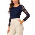 thumbnail image 4 of INSPIRE CHIC Blouse en Dentelle Transparente à Broderie Florale pour Femme, Col Rond, Manches Longues, m Bleu Foncé, 4 of 6