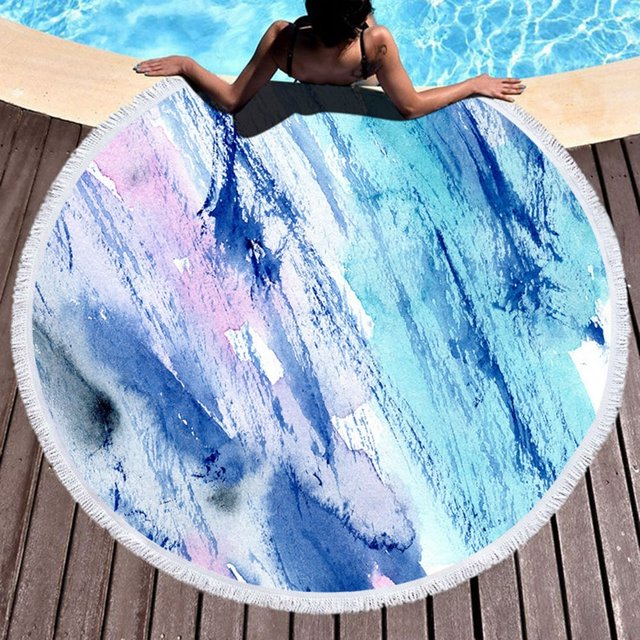 Châle de Tapis de Plage d'Été en Plein Air Marbling Imprimé Pompons