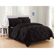 Cozy & Soft 8-Piece Bedding Set - Includes Comforter, Smart Sheet Set, Bed Skirt, Matching Pillowcases and Shams, Pintuck Design, Full/Queen, Black Comforter Set
