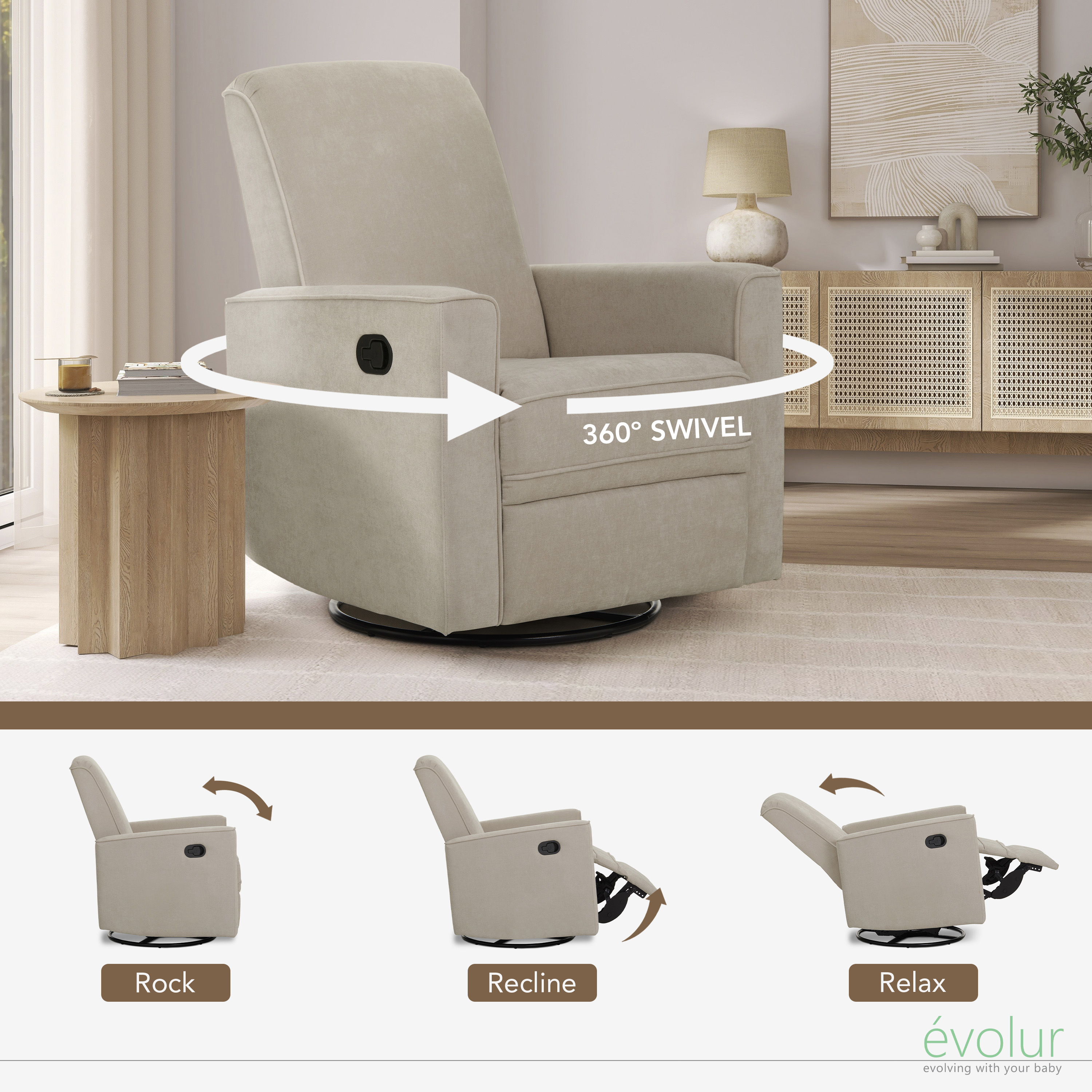 Evolur Raleigh Basic Glider |Recliner| Rocker