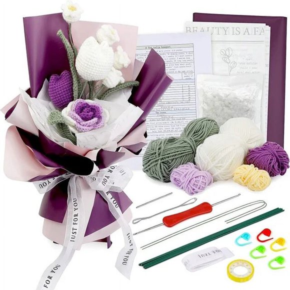 Crochet Kit Bouquet of Flowers for Beginners Starter Kit for Complete Adults Crocheting Knitting Kit with Instructions