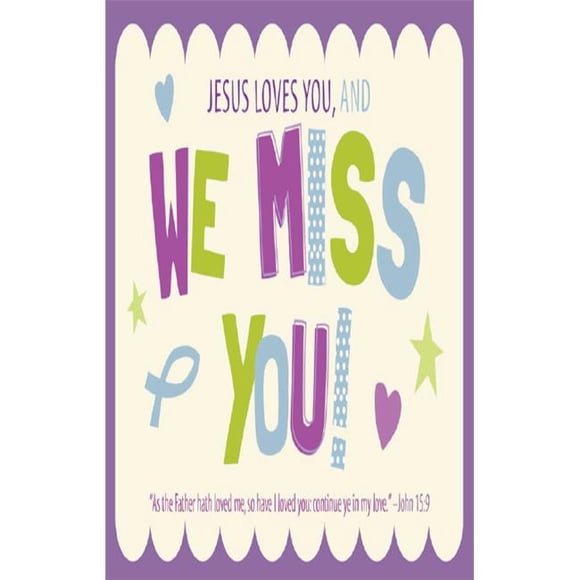B & H Publishing Group 81290 Postcard - Absentee - Jesus Loves You & We Miss You John 15 - 9 KJV