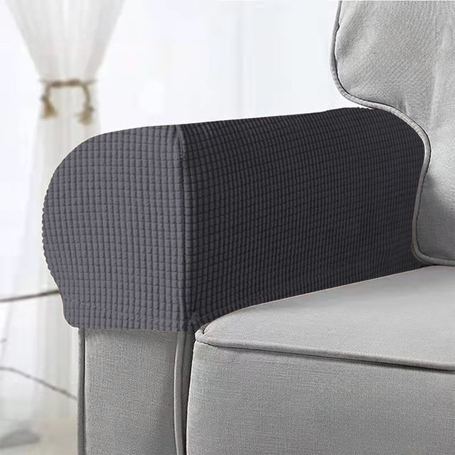 Fwttom All Inclusive Solid Color Plaid Sofa Armrest Cover Elastic Sofa Armrest Protective Cover Thickened Non Slip Armrest Cover for All Seasons 2Pc