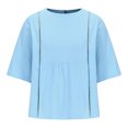 thumbnail image 4 of Diufon Womens Summer Tops Cotton Linen Loose Half Sleeve Crewneck Shirts Oversized Pleated Dress Basic Tee, 4 of 9