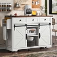 thumbnail image 1 of Farmhouse Kitchen Island with Power Outlet, 2 Sliding Barn Door and Drop Leaf, Spice Rack Rolling Kitchen Cart on Wheels for Home and Dining Room (White), 1 of 9